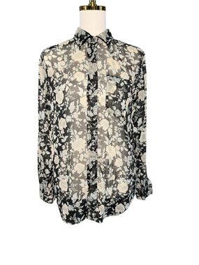 Denim Supply Ralph Lauren RL Boyfriend Floral Sheer Blouse M Black Floral